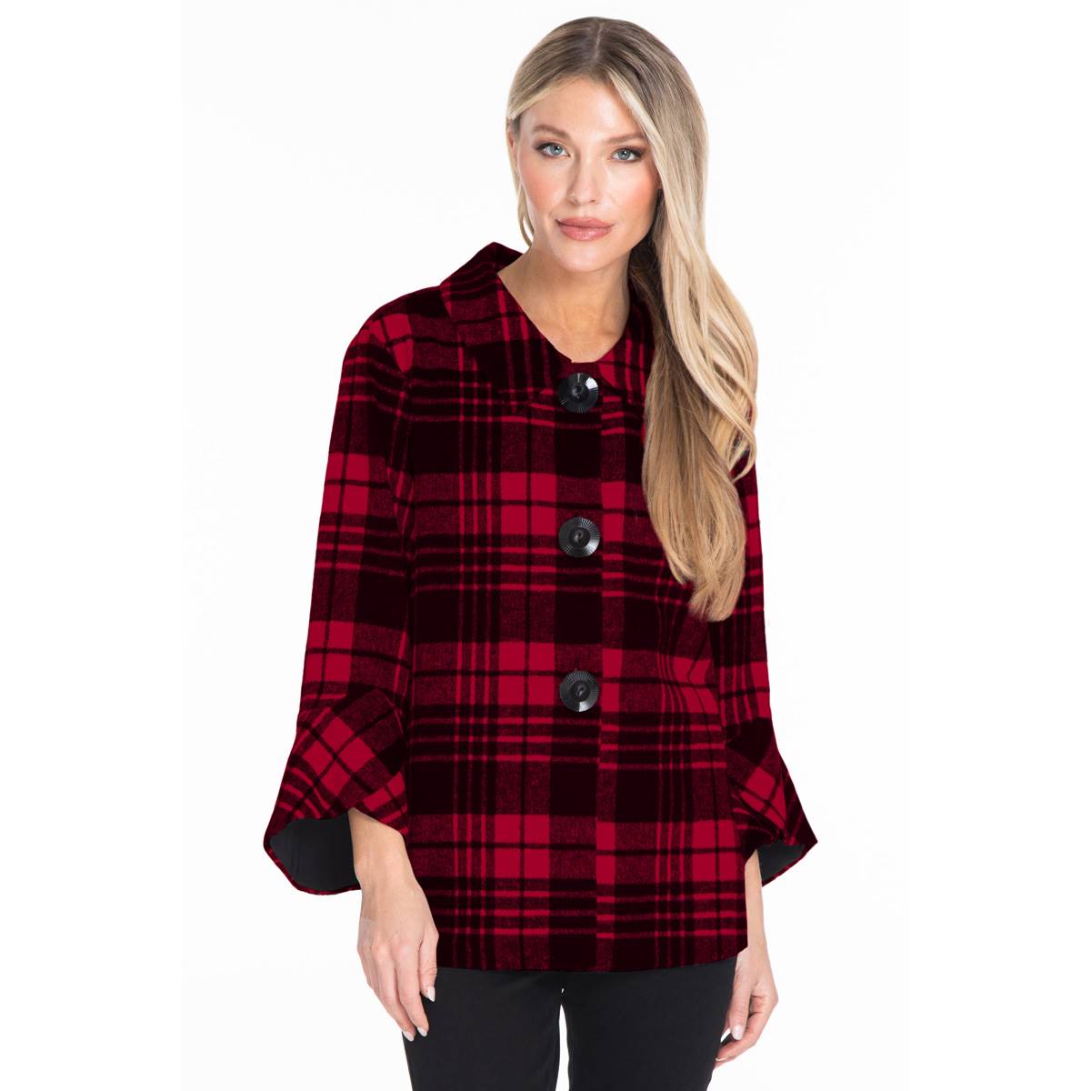 Womens Ali Miles 3/4 Sleeve Plaid Button Front Jacket