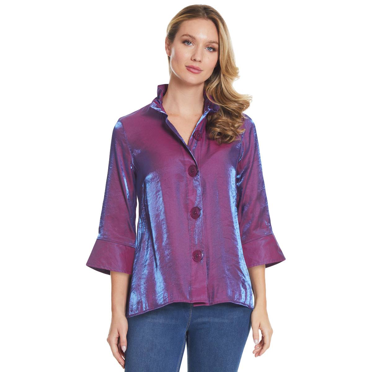 Womens Ali Miles 3/4 Sleeve Irridescent Shimmer Jacket