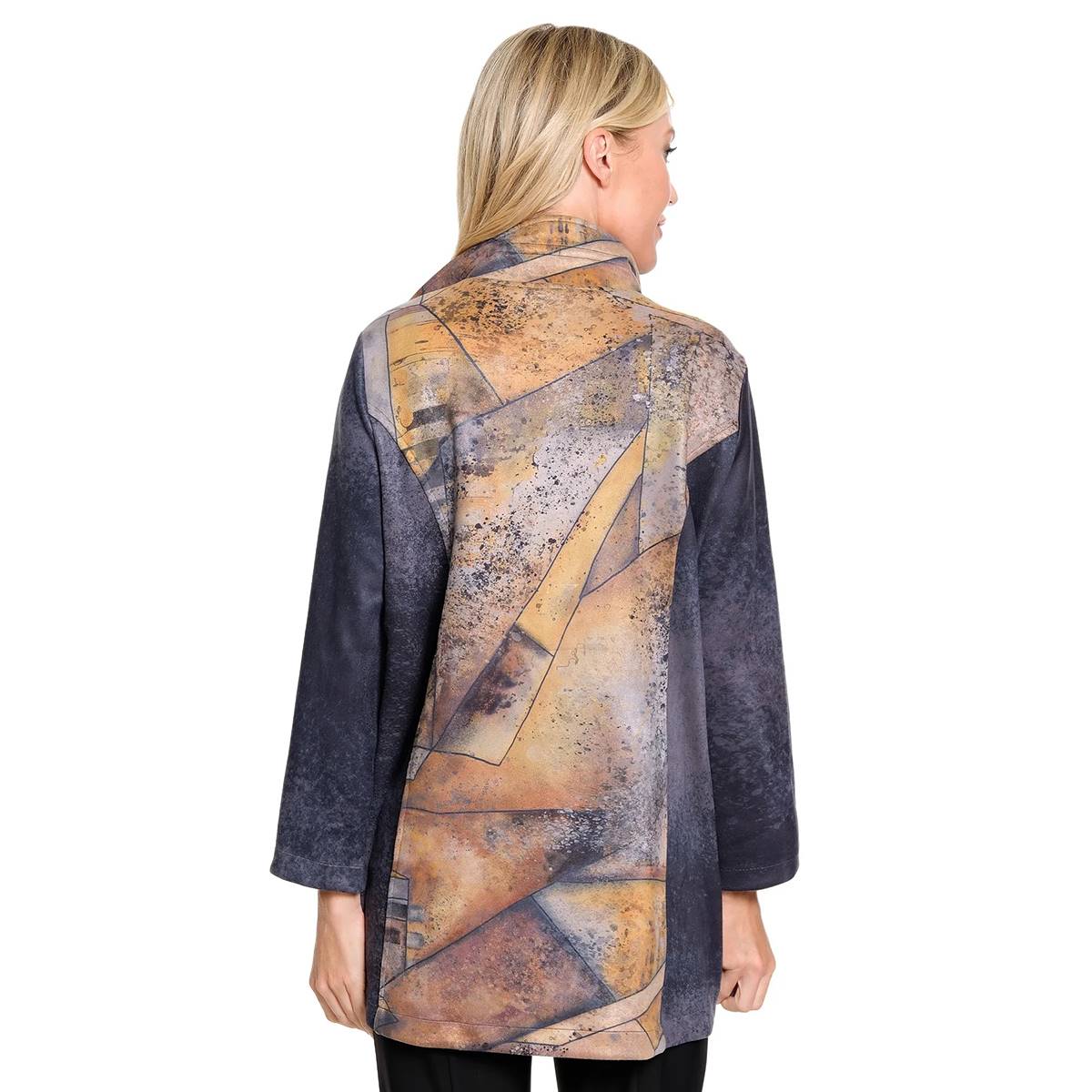 Womens Ali Miles 3/4 Sleeve Long Open Abstract Jacket