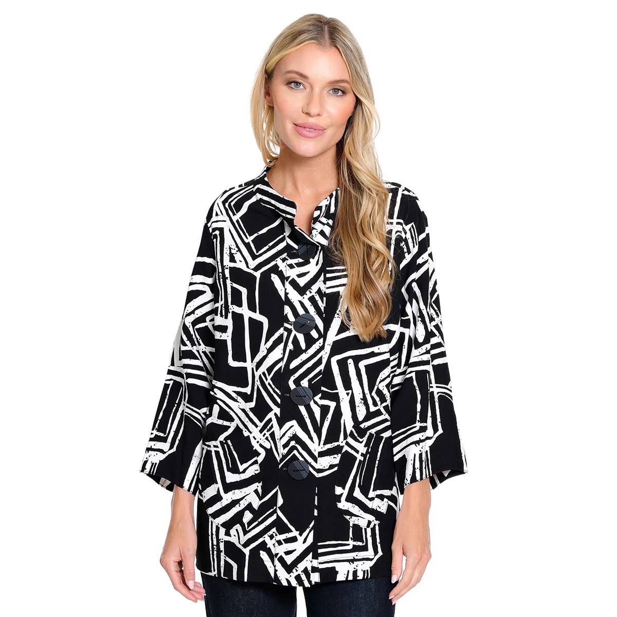 Petite Ali Miles 3/4 Sleeve Geometric Line Front Pocket Jacket