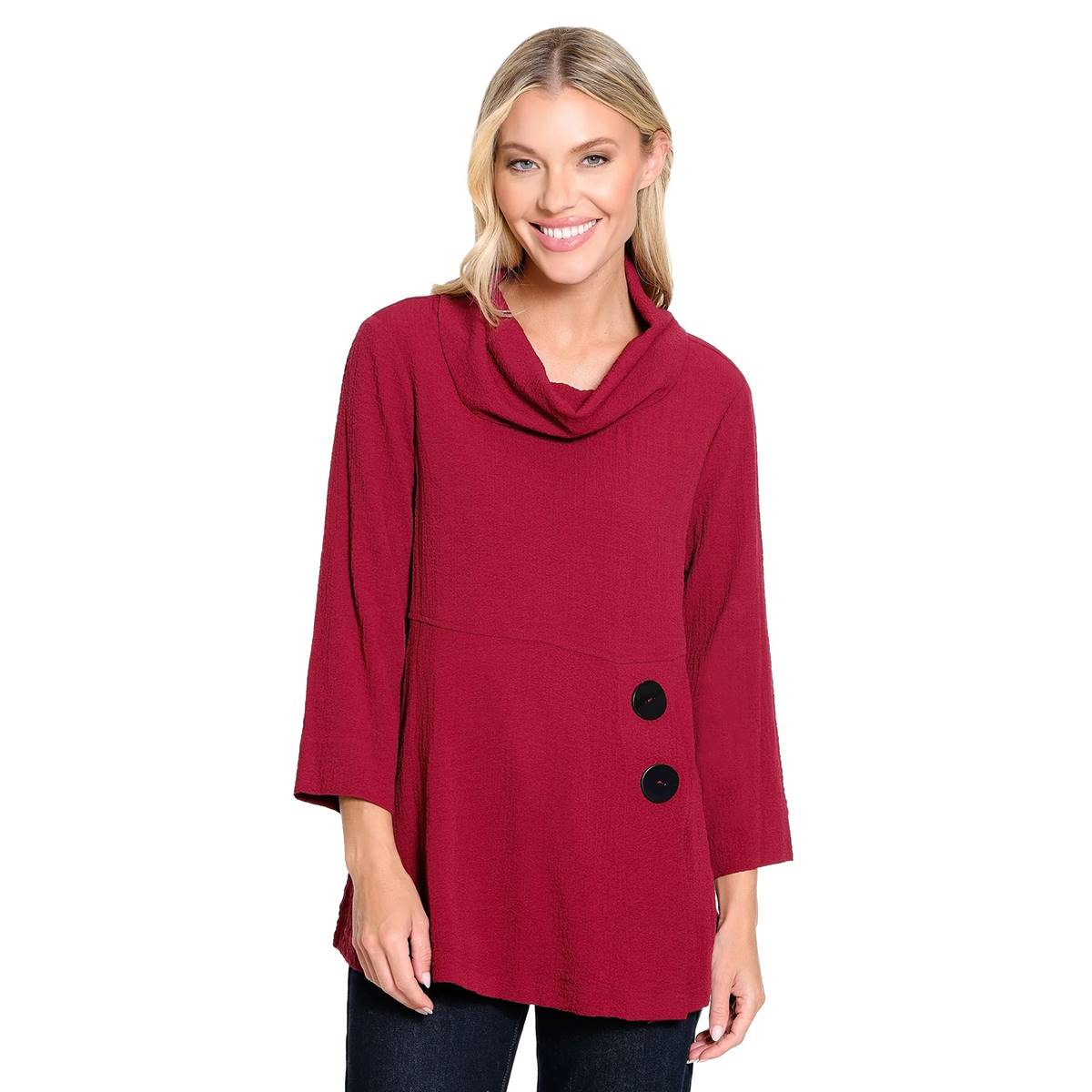 Petite Ali Miles 3/4 Sleeve Textured Cowl Neck Tunic Blouse