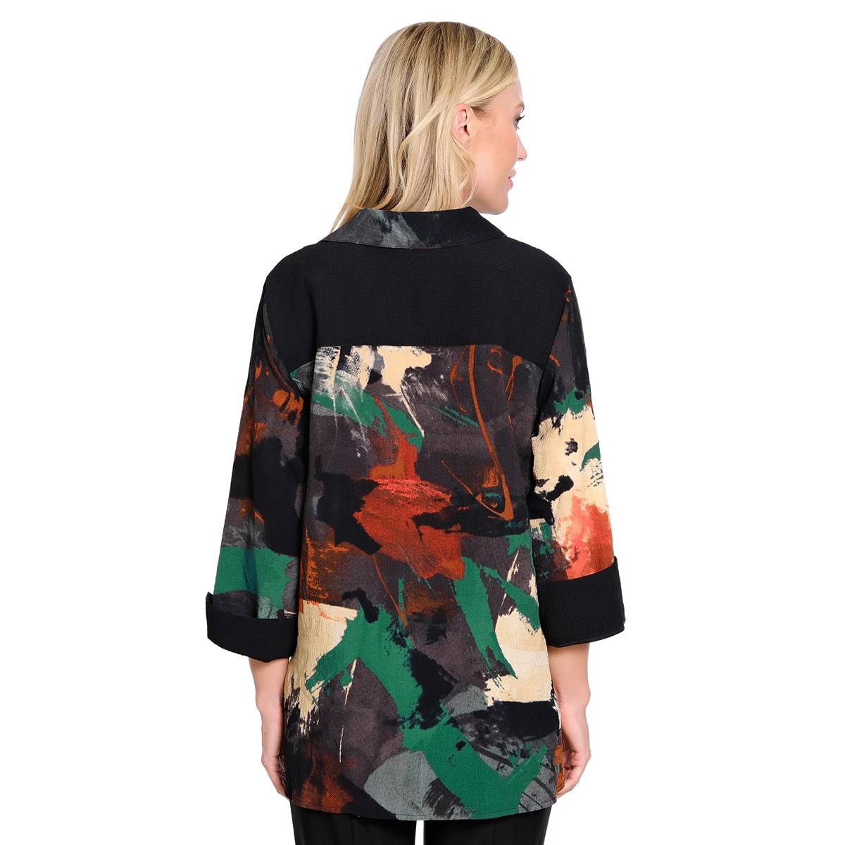 Petite Ali Miles 3/4 Sleeve Abstract Art Toggle Tunic Blouse