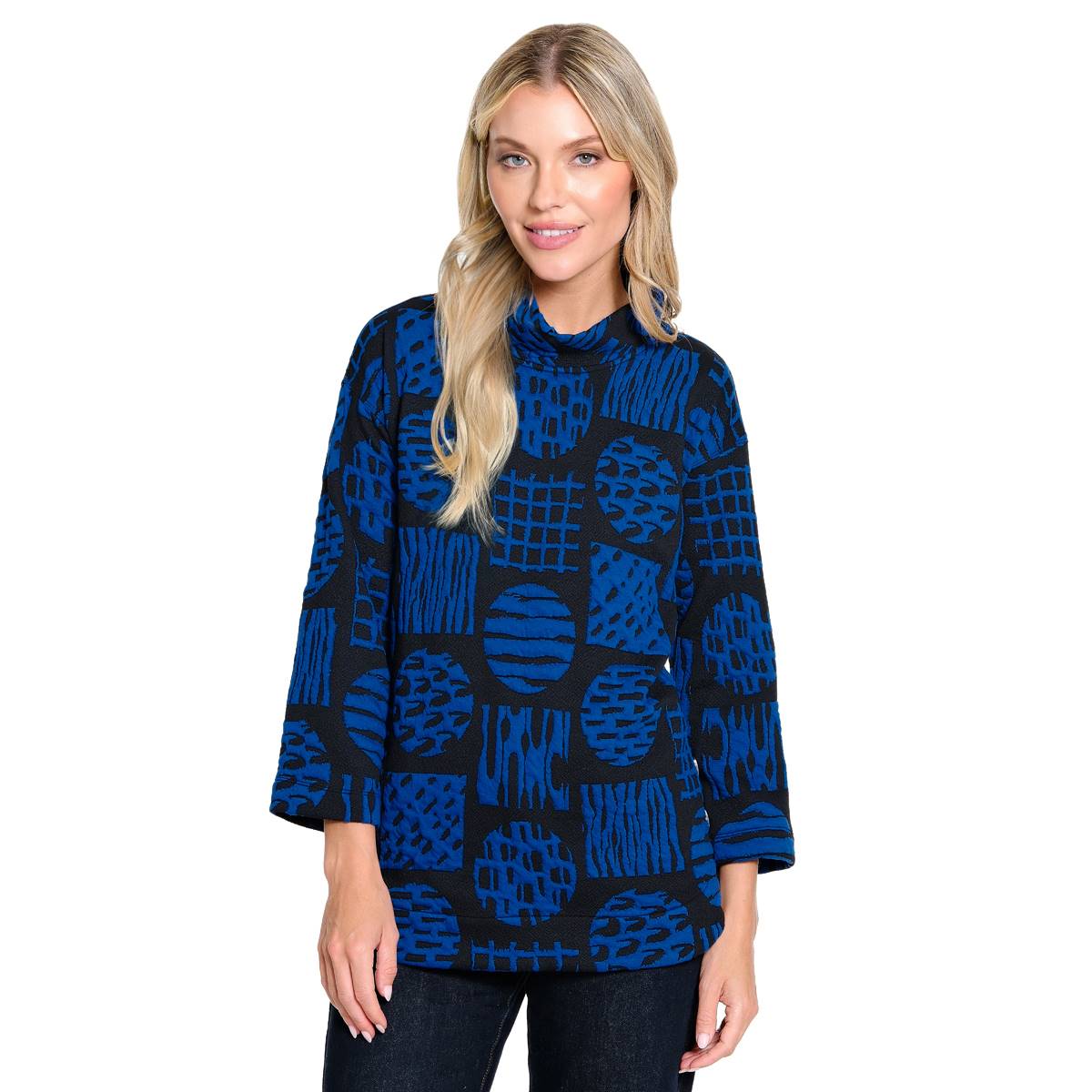 Womens Ali Miles Funnel Neck Jacquard Tunic Blouse