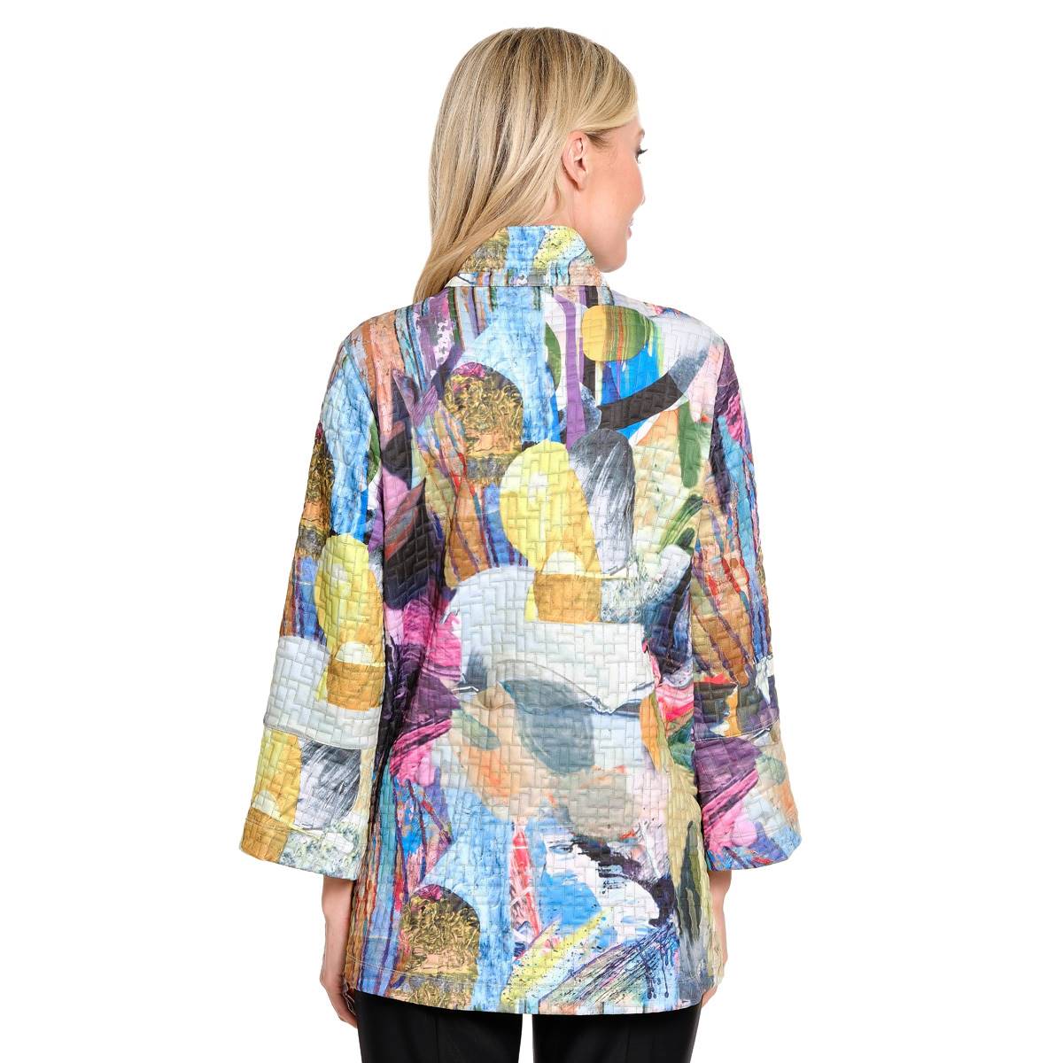 Womens Ali Miles 3/4 Sleeve Wide Cuff Colorful Abstract Jacket