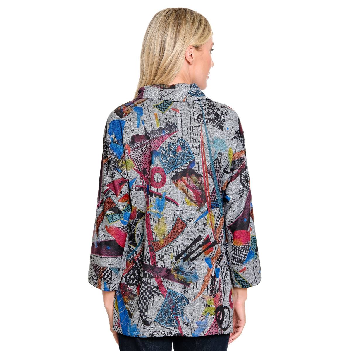 Womens Ali Miles 3/4 Sleeve Graffiti Cowl Neck Tunic Top