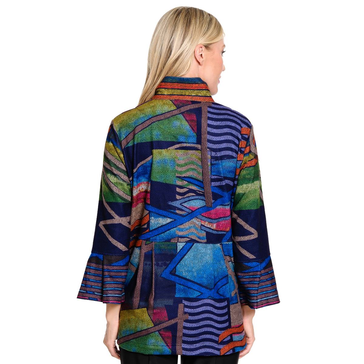 Womens Ali Miles 3/4 Bell Sleeve Abstract Button Front Jacket