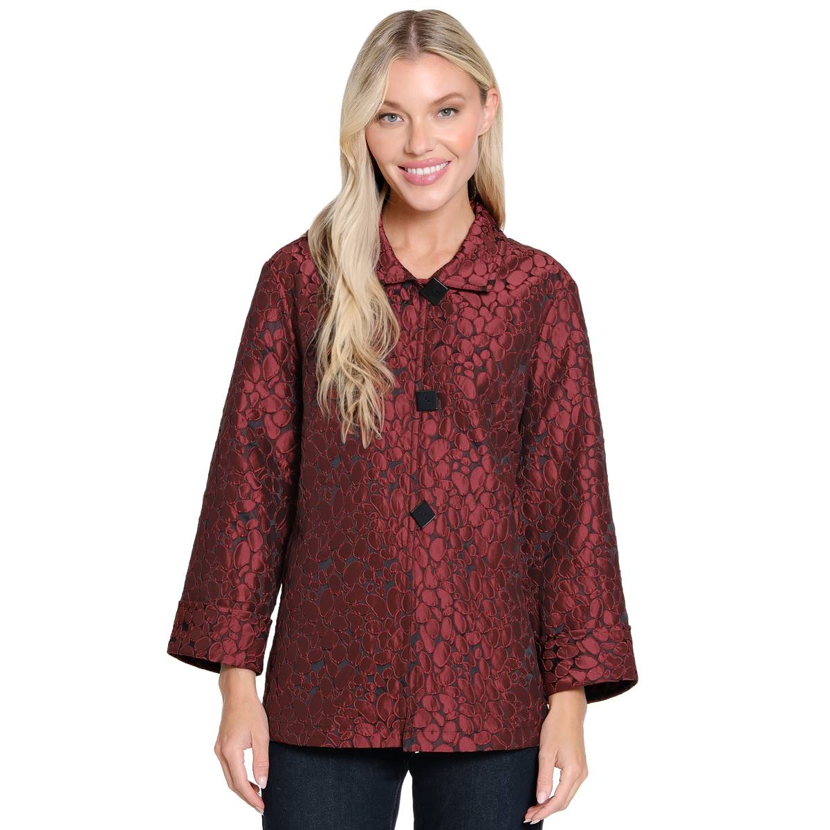 Womens Ali Miles 3/4 Sleeve Jacquard Button Front Jacket