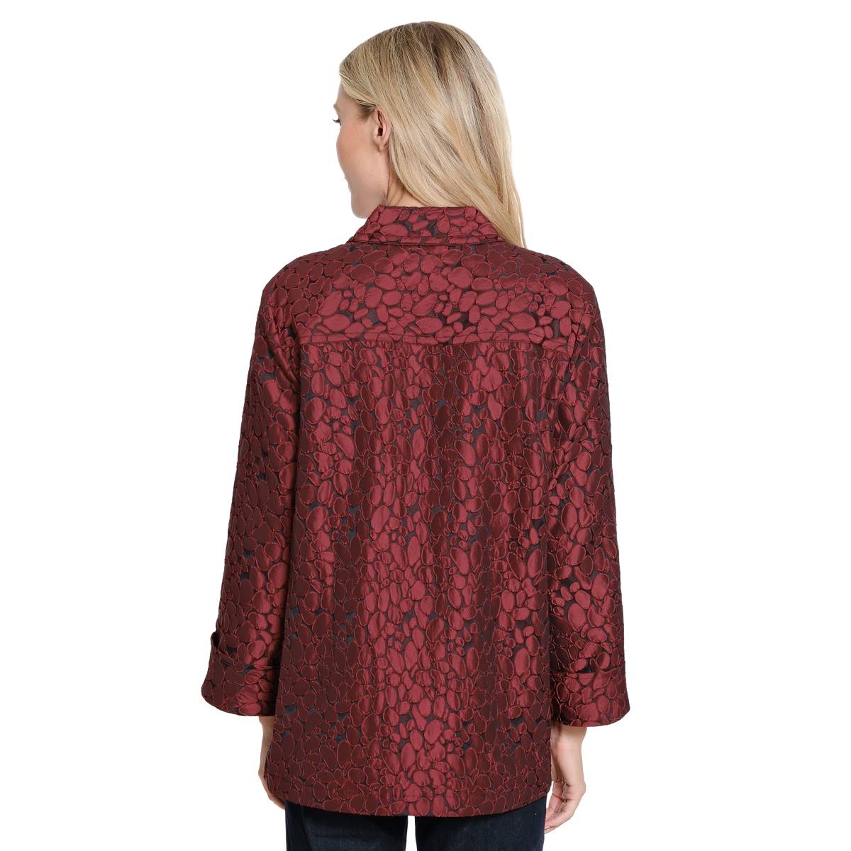 Womens Ali Miles 3/4 Sleeve Jacquard Button Front Jacket