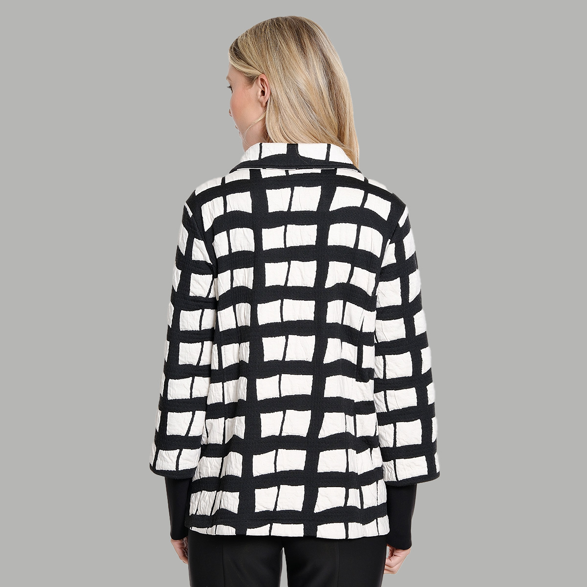 Plus Size Ali Miles Long Sleeve Textured Check Button Jacket