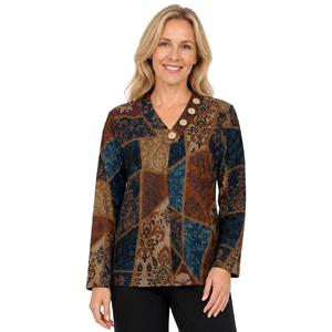 Petite Ali Miles Long Sleeve V-Neck Patchwork Floral Blouse