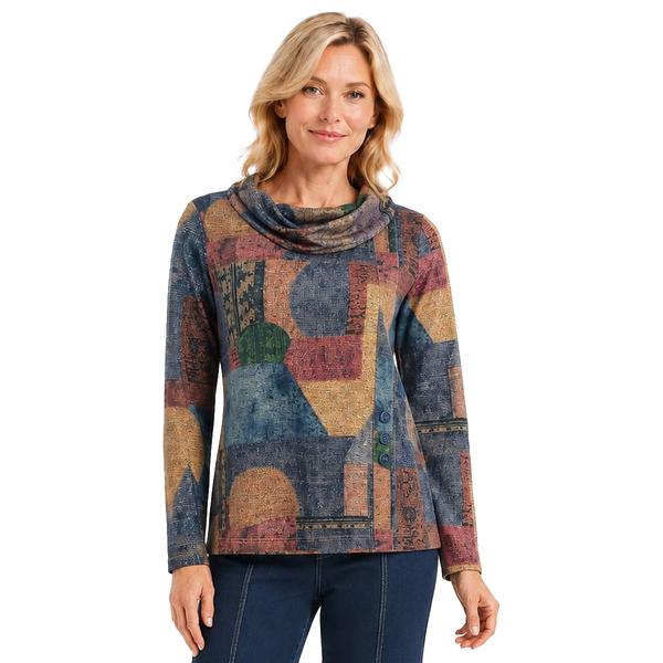 Petite Ali Miles Long Sleeve Cowl Neck Geometric Sweater