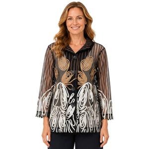 Womens Ali Miles 3/4 Sleeve Soutache Button Front Blouse