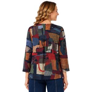 Womens Ali Miles 3/4 Sleeve Round Neck Abstract Blouse alternate view