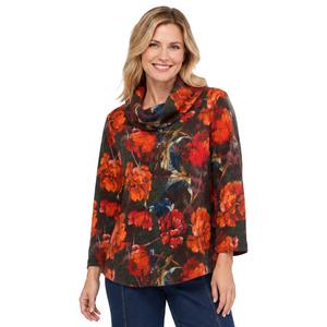 Womens Ali Miles 3/4 Sleeve Cowl Neck Lily Floral Blouse