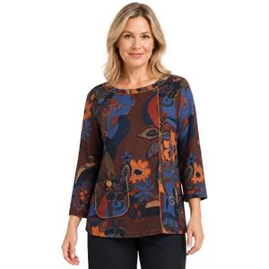 Plus Size Ali Miles 3/4 Sleeve Retro Floral Front Pocket Blouse