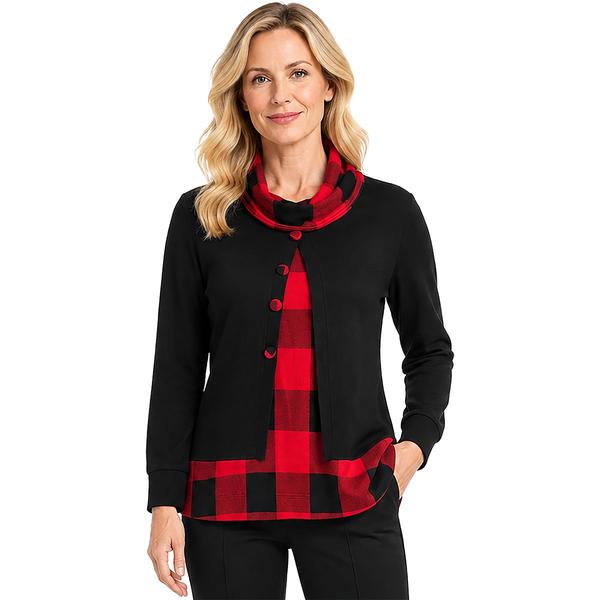 Petite Ali Miles Long Sleeve Buffalo Plaid Two-in-One Sweater