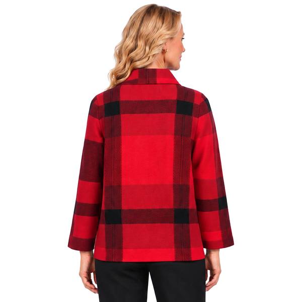 Womens Ali Miles Long Sleeve Zipper Cowl Neck Plaid Sweater alternate view