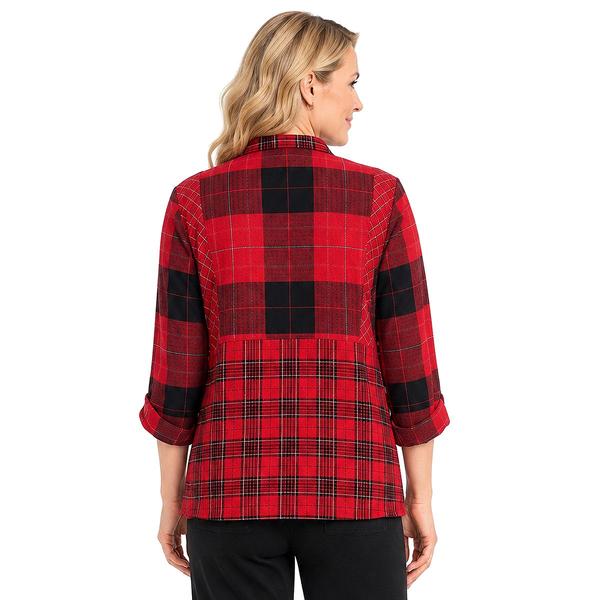 Womens Ali Miles 3/4 Roll Tab Sleeve Plaid Button Front Blouse alternate view