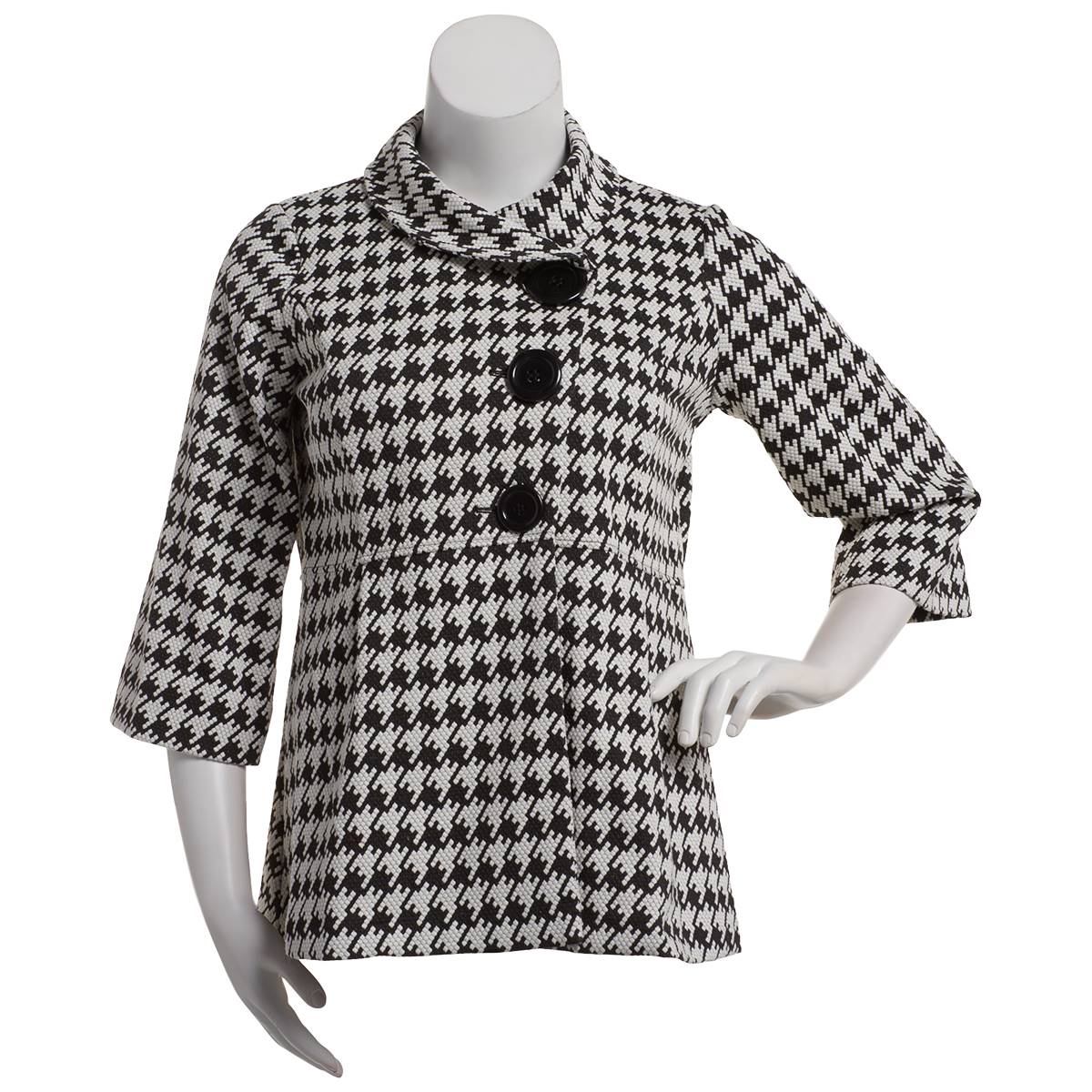 Womens Ali Miles 3/4 Sleeve Jacquard Houndstooth Button Jacket