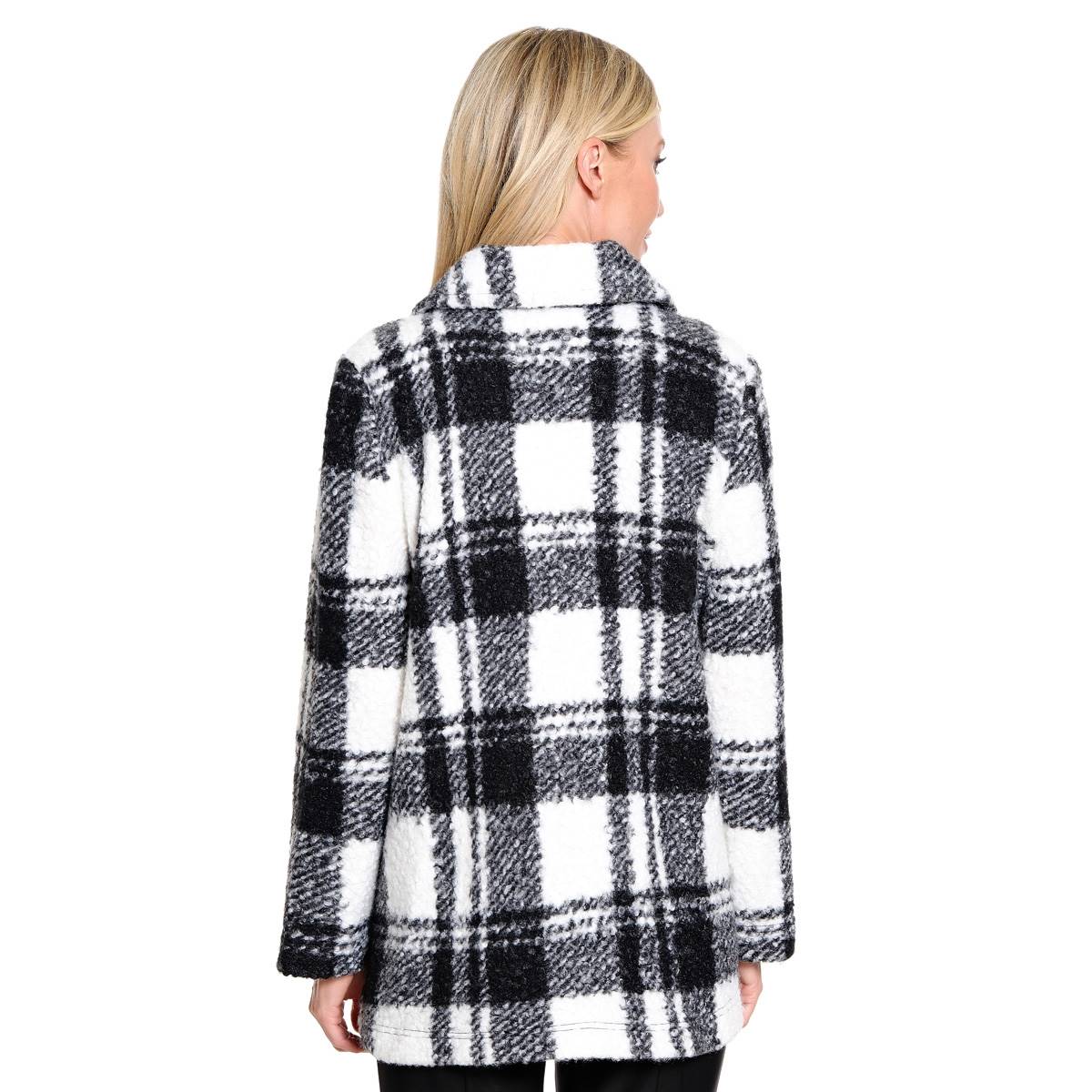 Plus Size Ali Miles 3/4 Sleeve Boucle Button Front Plaid Jacket