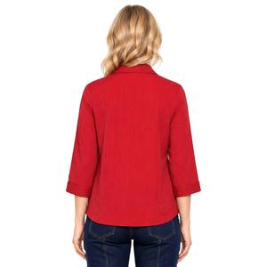 Plus Size Ali Miles 3/4 Cuff Sleeve Solid 1/4 Button Blouse alternate view
