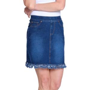 Womens Multiples Pull On 5-Pocket Fringe Hem Denim Skort alternate view