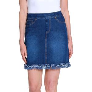 Womens Multiples Pull On 5-Pocket Fringe Hem Denim Skort