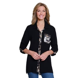 MULTIPLES Women's Flounce Sleeve Top - Three Quarters Sleeve Wide Neck Blouse