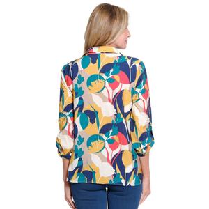 Womens Multiples Roll Tab Sleeve Pleat Front Circle Floral Blouse alternate view