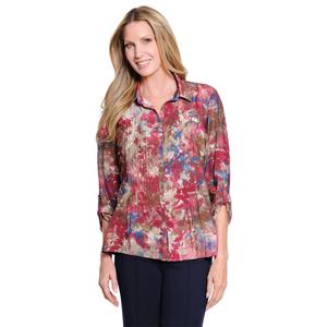Womens Multiples Roll Tab Sleeve Pleat Front Floral Blouse