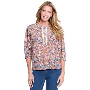 Womens Multiples 3/4 Sleeve Shirred Neck Crinkle Blouse
