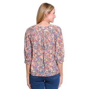 Womens Multiples 3/4 Sleeve Shirred Neck Crinkle Blouse alternate view