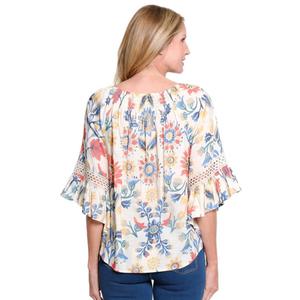 Womens Multiples 3/4 Flounce Sleeve Smock Neck Floral Blouse alternate view