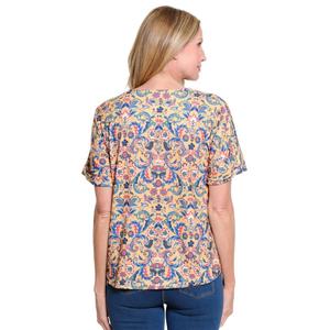 Womens Multiples Short Sleeve Floral Paisley Pintuck Blouse alternate view