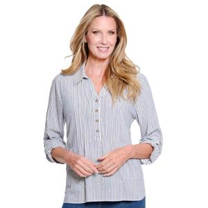 Womens Multiples Roll Tab Sleeve Stripe Linen Blouse
