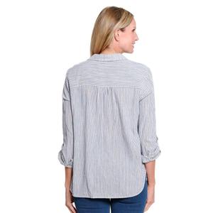 Womens Multiples Roll Tab Sleeve Stripe Linen Blouse alternate view