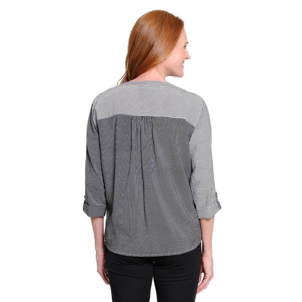 Womens Multiples 3/4 Roll Tab Sleeve Stripe Henley Blouse alternate view
