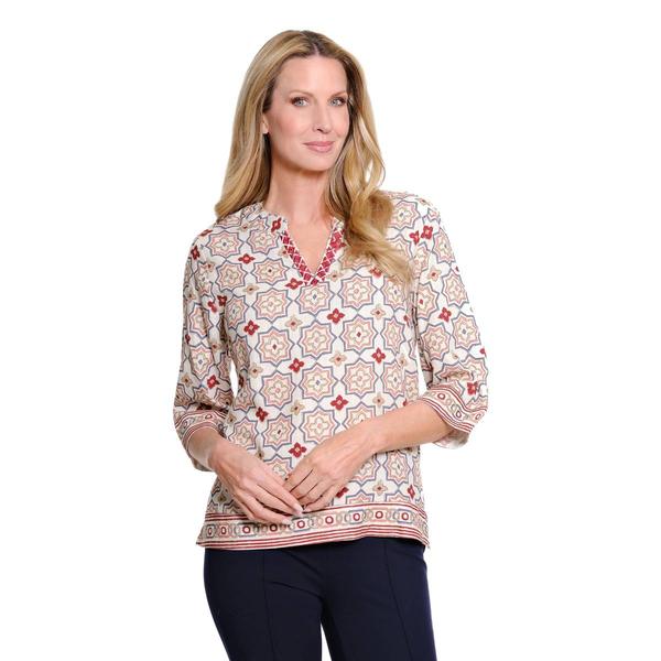 Womens Multiples 3/4 Sleeve Split Neck Medallion Blouse alternate view