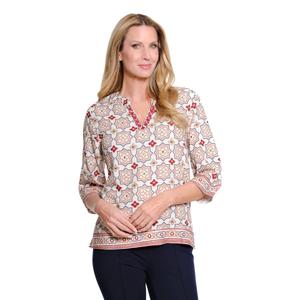 Womens Multiples 3/4 Sleeve Split Neck Medallion Blouse alternate view