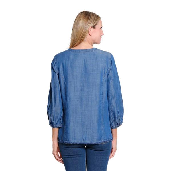 Womens Multiples 3/4 Sleeve Floral Embroidery Denim Blouse alternate view