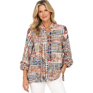 Womens Multiples 3/4 Sleeve Big Button Abstract Blouse
