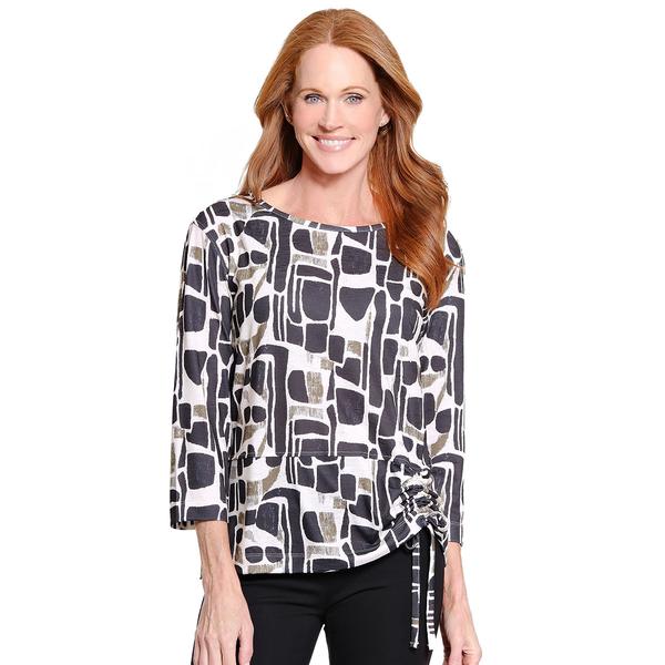 Petite Multiples 3/4 Sleeve Geo Side Drawstring Blouse