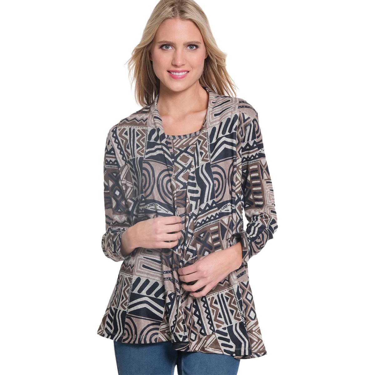 Womens Multiples 2pc. 3/4 Sleeve Tribal Tank With Cardigan