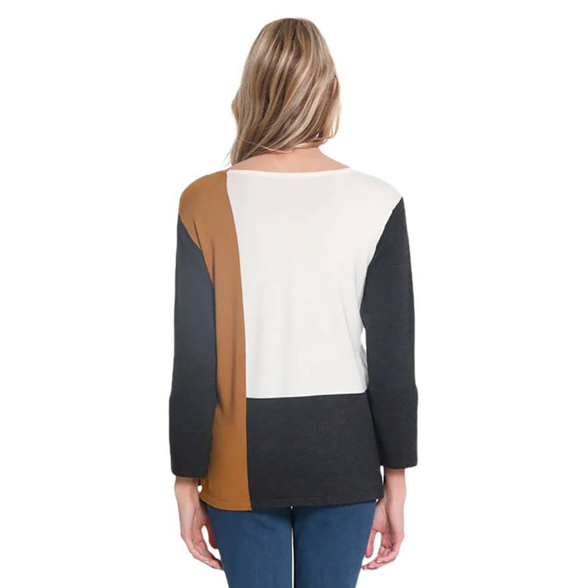 Womens Multiples 3/4 Sleeve Color Block Sweater