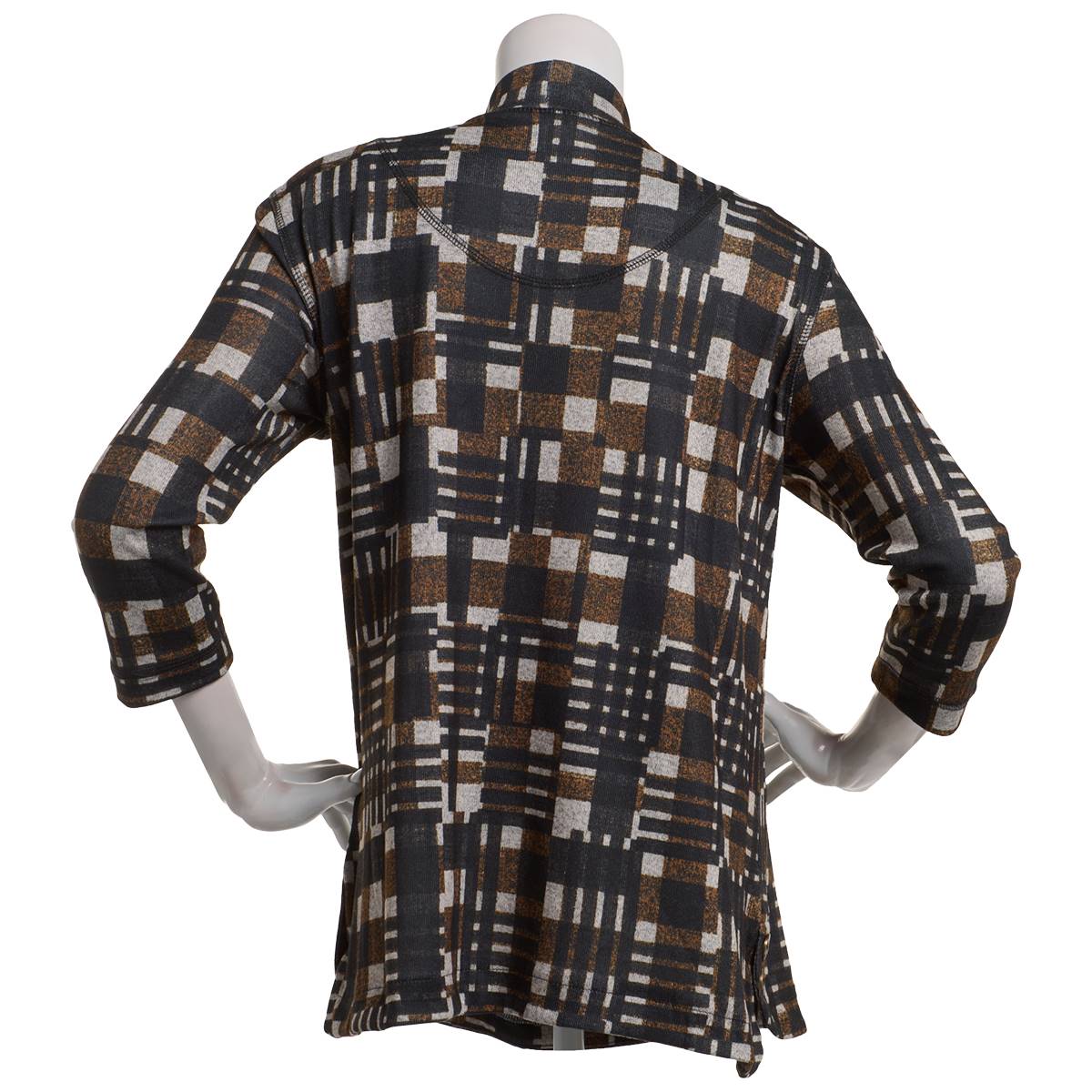 Womens Multiples Long Sleeve Checkered Button Hem Tunic Blouse