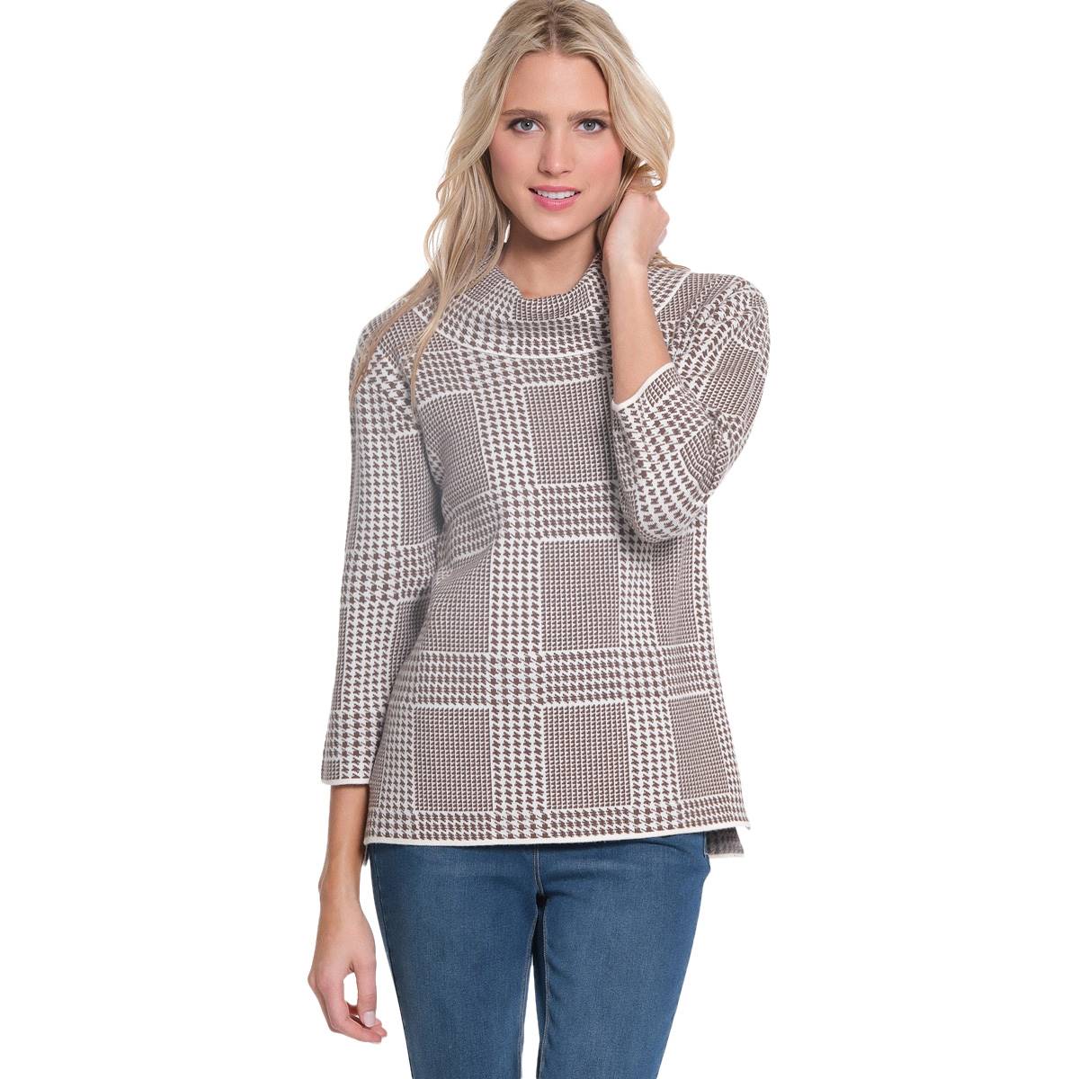 Womens Multiples Drop Shoulder Houndstooth Top