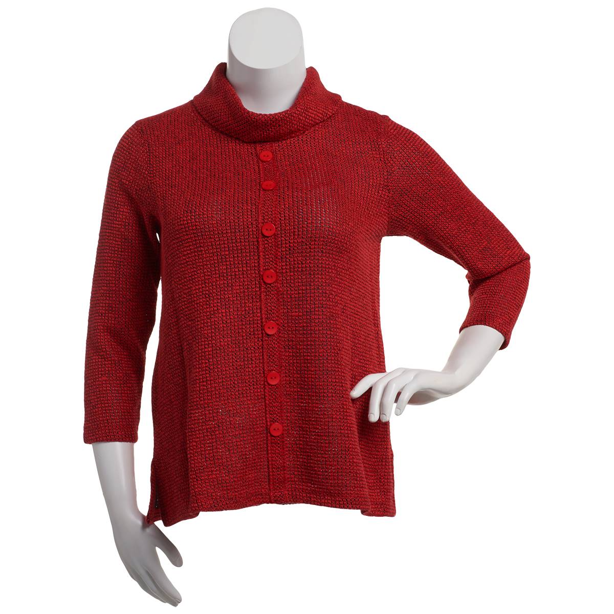 Womens Multiples 3/4 Sleeve Cowl Neck Button Novelty Sweater