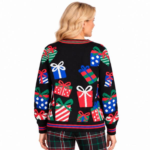 Womens Multiples Long Sleeve Holiday Presents Cardigan alternate view