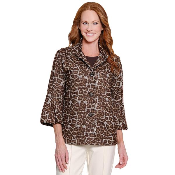 Petite Multiples 3/4 Sleeve Leopard Button Front Blouse