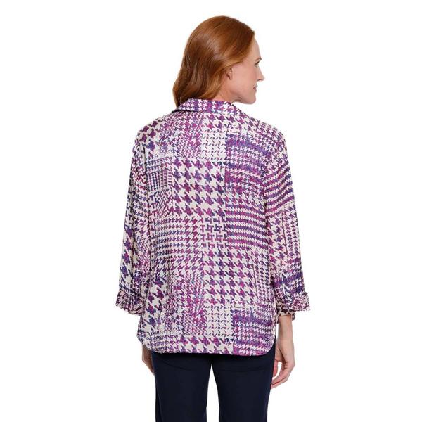 Womens Multiples Roll Sleeve Houndstooth Shimmer Blouse alternate view